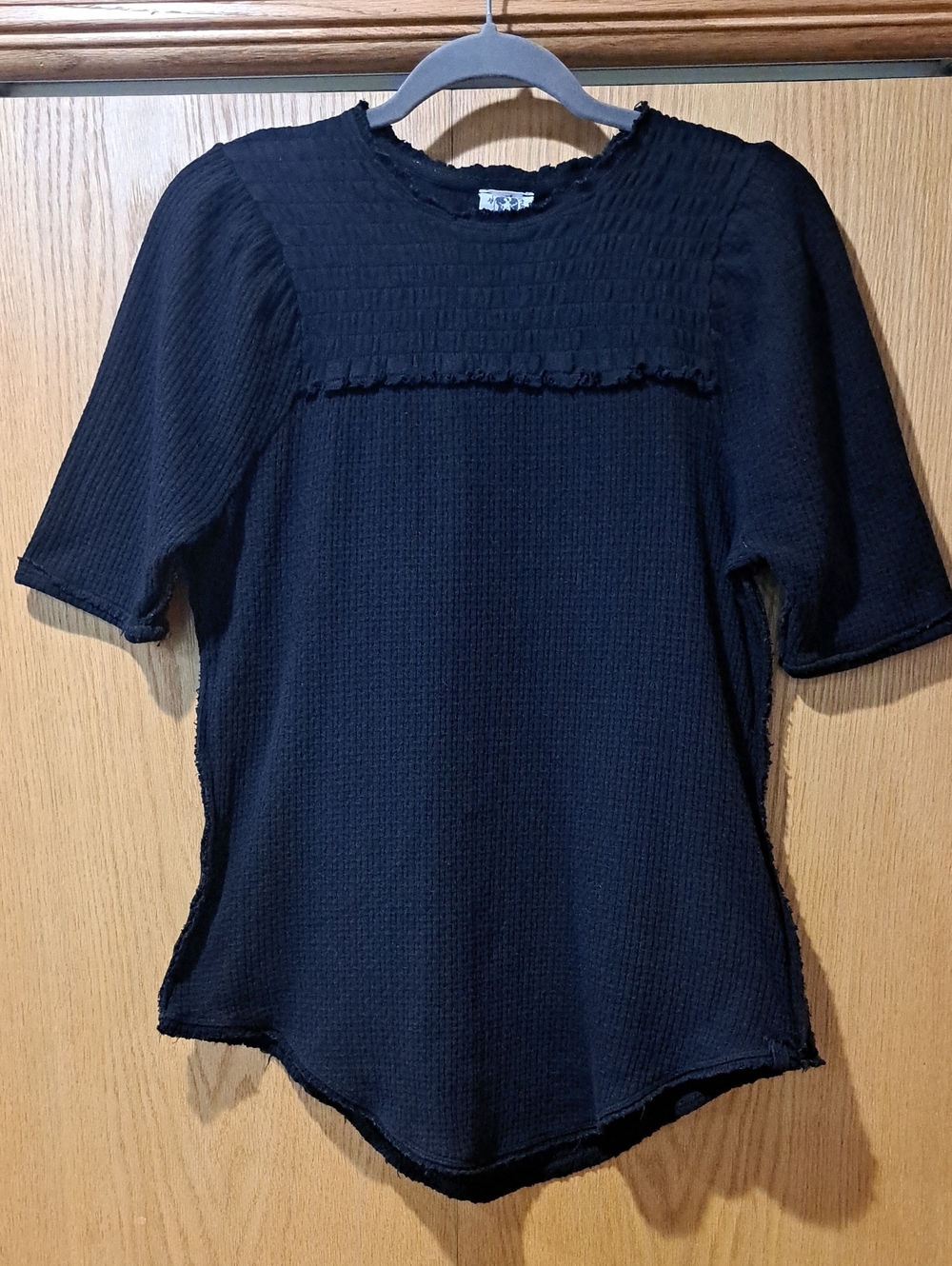 Free People We The Free Black Women's Textured Short Sleeve Top
